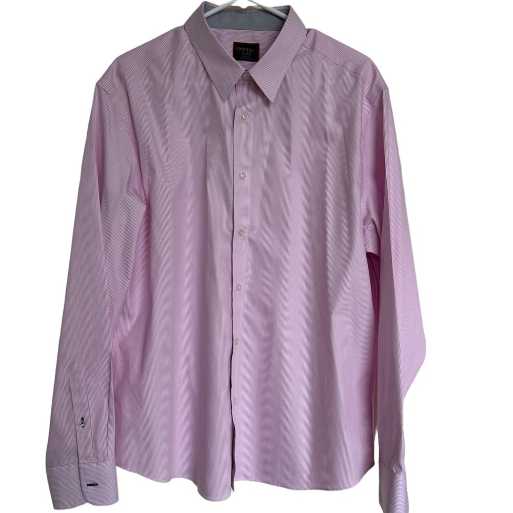Untuckit Shirt Mens XL Pink Button Up Dress Striped‎ Wrinkle Free Long Sleeve